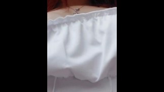 hot student in white dress plays with her big breasts