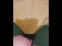 Ftm sensually pissing in green boxers