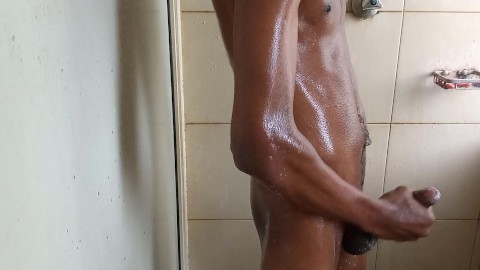 Handshake while having a shower, lot of cream💦