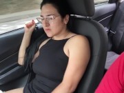 Preview 3 of My wife inserts her favorite lush toy into her pussy and enjoys the pleasure and cums in the car sea