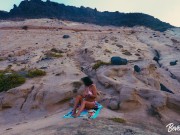 Preview 1 of Shameless MILF on vacation masturbates on a public beach then gets fucked by a stranger