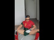 Preview 5 of Sweet soccer player jerking off, sniffs and fuck soccer shoes and cums