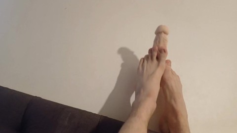 Massaging my dildo with my feet and showing off nails
