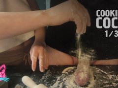 Cooking dick for dinner. Part 1/3. Jerking off and breading a penis in flour.