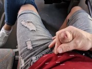 Preview 6 of a stranger masturbates on the bus, I flash my tits and touch his cock