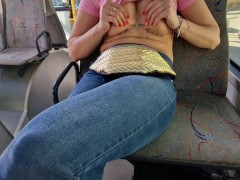 a stranger masturbates on the bus, I flash my tits and touch his cock - Screenshot 4 of 16 - Flashing Tits