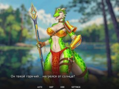 Humans are not that against Lizardwomen, old grandfather brought two beauties for double blowjob