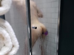Toned Twink caught having fun in the shower so teases the camera ["Some shower fun"]