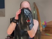 Preview 5 of Locked and Horny - Cock Locked + Dildo Harness + Total Control Latex Hood