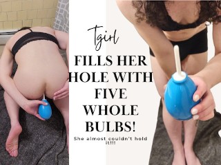 FIVE ENEMA BULBS Tgirl Shakes and tries to Hold it as Long as she can | Deep Enema - Kendra Cutie