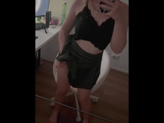 A pretty girl in a mini skirt fondles herself. Video