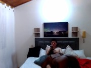 Preview 2 of My neighbor's wife gives me a wonderful blowjob in her room while she sucks him off and I film her