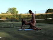 Preview 2 of Horny wife gets fucked by Tennis Coach in Public