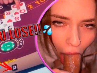 A CURLY STEP SISTER LOST MY MONEY AT a CASINO | CUM IN DEEP THROAT AND BALL SUCKING