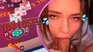 A CURLY STEP SISTER LOST MY MONEY AT A CASINO | CUM IN DEEP THROAT AND BALL SUCKING