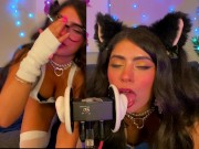 Preview 1 of ASMR TWO Cats Flirt and Lick Your Ears with Eye Contact layered  sounds - CorneliustheCat ASMR