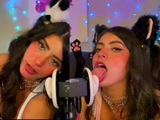 ASMR TWO Cats Flirt and Lick your Ears with Eye Contact Layered Sounds - CorneliustheCat ASMR