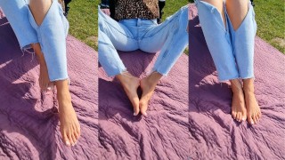 virgin stepsister teasing and begging for cum on her lovely feet
