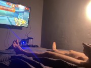 Preview 2 of I'm playing a video game and I'm horny! I cum on my chest with a massive loads of cum!