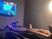 Preview 4 of I'm playing a video game and I'm horny! I cum on my chest with a massive loads of cum!