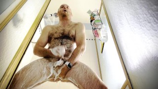 Shower Peep Show Soapy Hairy Guy Jerking