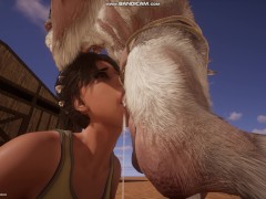Lara fucks with Ancient Goatman and gets captured