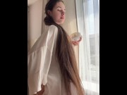 Preview 3 of MORNING WITH BRUNETTE - LONG HAIR FETISH