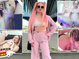 GERMAN SCOUT - Pink Hair Curvy Teen Maria Gail with Saggy Tits at Rough Anal Sex Casting Video