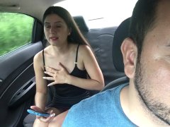 sexy girl has her lush put in her pussy and cums in the back seat of the uber