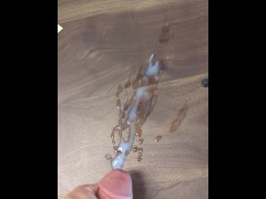 Huge cumshot at work on my desk in front of the front door