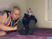 Preview 1 of Foxy Sox gets foot licking and sucking from blonde chubs