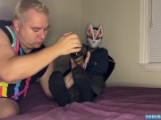 Preview 2 of Foxy Sox gets foot licking and sucking from blonde chubs