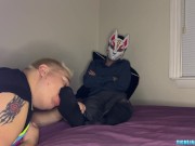 Preview 5 of Foxy Sox gets foot licking and sucking from blonde chubs