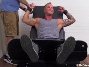 Preview 1 of Hunk Jason James endures his first tickling session