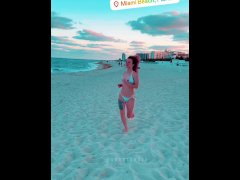 College girl runs on beach with her perfect little tittys out