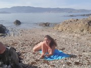 Preview 5 of Exhibitionist Flashes his Dick for a Nudist Milf. She Sucked on the Beach