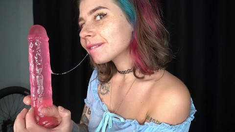 Blowjob with pink Dildo