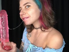 Blowjob with pink Dildo