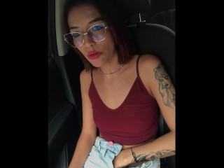 Schoolgirl Starts Touching her Pussy and Tits in the Uber