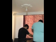 I fuck a sexy skinny girl on all fours and then she sucks my friend's penis