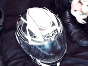 Preview 4 of Biker masturbate and cum on his helmet with gloves