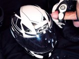 Biker masturbate and cum on his helmet with gloves