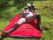 Preview 1 of Hot MILF gets horny hiking outside,dildo fucks  herself until she cums