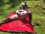 Preview 5 of Hot MILF gets horny hiking outside,dildo fucks  herself until she cums