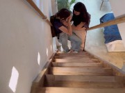 Preview 2 of Jeg opdager, at min steddatter og hendes veninde knepper i hemmelighed på trapperne.