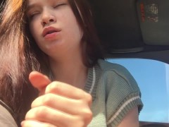 Schoolgirl gave a public blowjob in car and asked to take her home