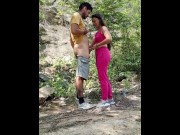 Preview 1 of I kiss with a strange girl, she sucks my penis and I fuck her in different poses outdoors.