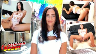 GERMAN SCOUT - Schlankes Teen Mina Moreno mit grossen Naturtitten beim Model Casting gefickt