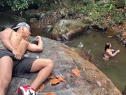 Preview 2 of Outdoor fuck in the Rio Pance in Cali Colombia with a stranger who jerks himself off watching me