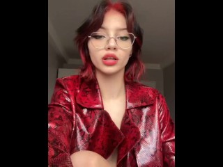 Brunette in Red Jacket Sucks a Toy and Gets Horny Video